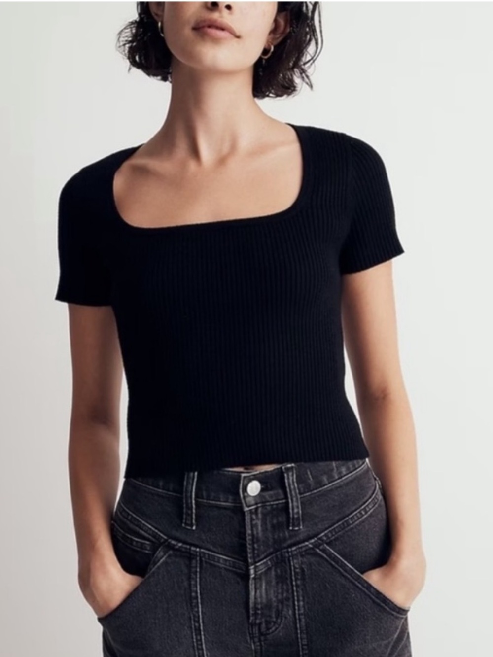 Madewell Ribbed Square Neck Crop Top, size small